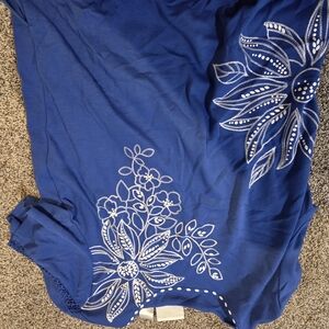 Alfred Dunner Royal Blue Top with White Floral Design